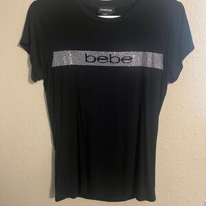 Bebe Black Tee with Silver Rhinestone Detail